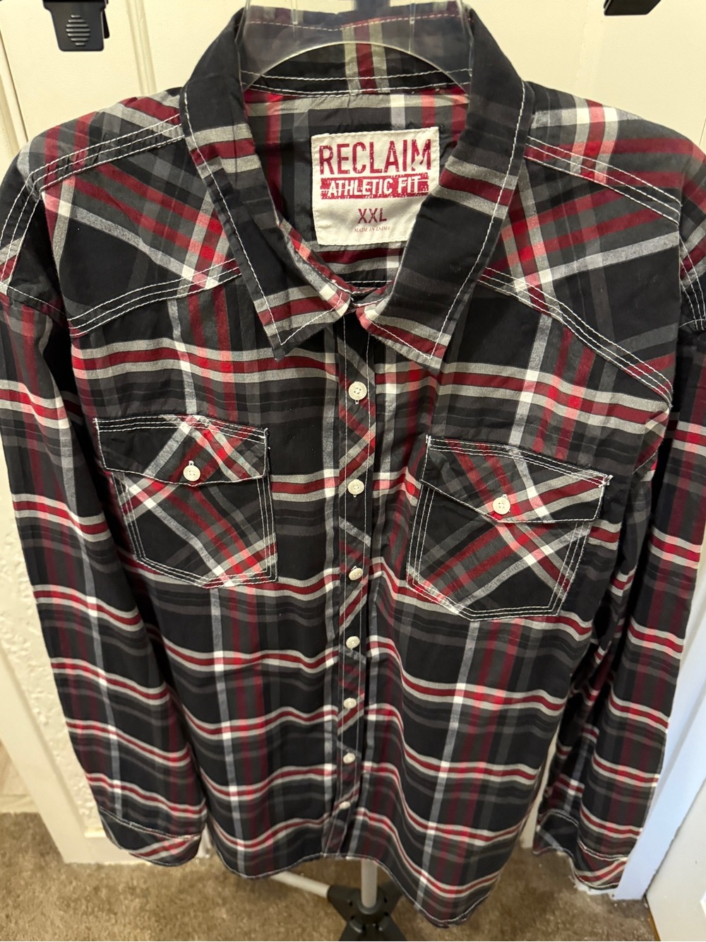 Buckle reclaim Athletic Fit Men's Black & Red Plaid Button-Up Shirt
